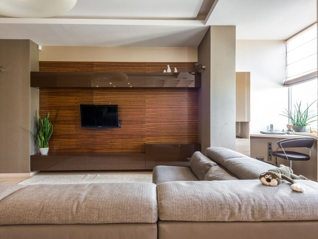 Living room with coordinated wood joinery